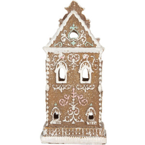 Clayre & Eef 6PR5842 Decoratie Huis met LED 9x7x18 cm Bruin-Roze