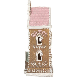 Clayre & Eef 6PR5842 Decoratie Huis met LED 9x7x18 cm Bruin-Roze