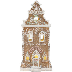 Clayre & Eef 6PR5842 Decoratie Huis met LED 9x7x18 cm Bruin-Roze