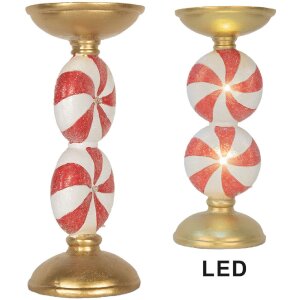 Clayre & Eef 6PR5850 Kandelaar met LED Ø 10x23 cm Goud Wit