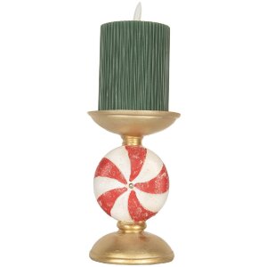 Clayre & Eef 6PR5851 Kandelaar met LED Ø 10x16 cm Goud Wit