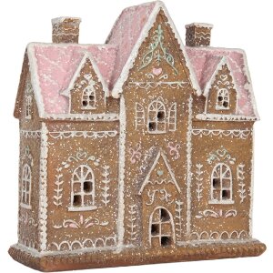 Clayre & Eef 6PR5857 Decoratie Huis met LED 21x8x20 cm Bruin Roze