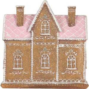 Clayre & Eef 6PR5857 Decoratie Huis met LED 21x8x20 cm Bruin Roze