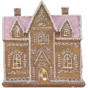Clayre & Eef 6PR5857 Decoratie Huis met LED 21x8x20 cm Bruin Roze