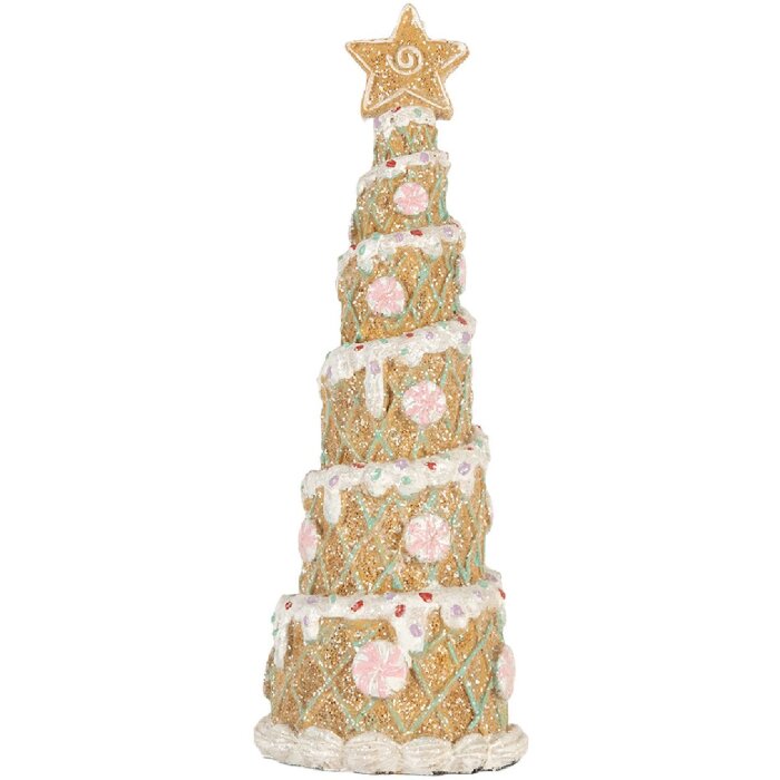 Clayre & Eef 6PR5866 Decoratie Kerstboom Ø 9x25 cm Bruin en Wit