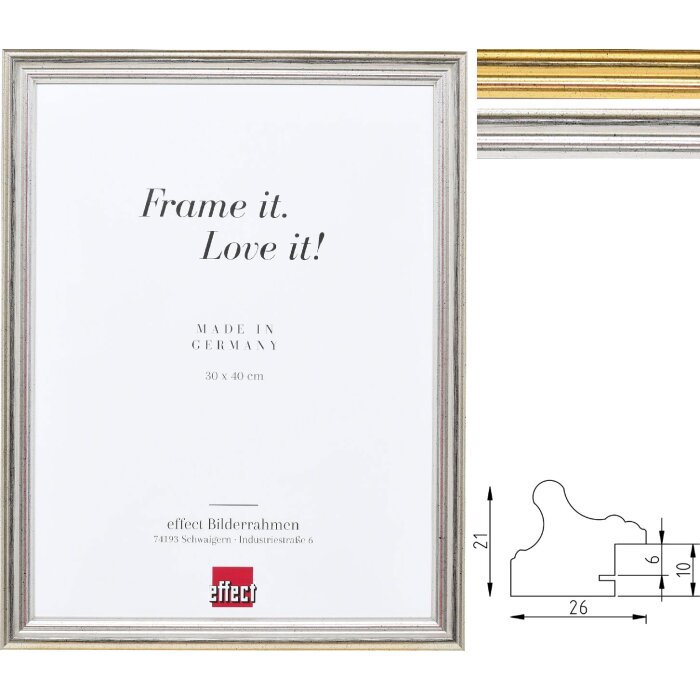 Effect houten fotolijst profiel 44 Barokstijl zilver goud vele maten