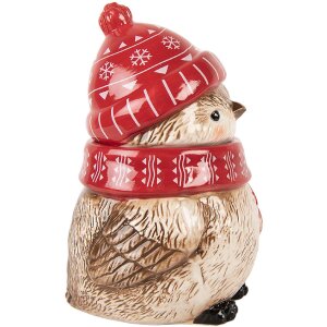 Clayre & Eef 6CEMU0203 Beker 15x11x17 cm Rood Beige met Deksel