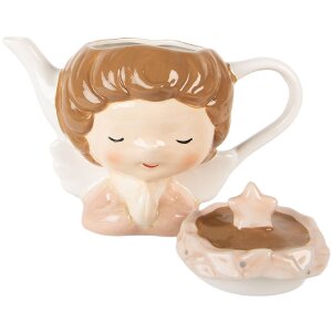 Clayre & Eef 6CETE0184 Theepot 21x12x16 cm Beige-Roze / 650 ml
