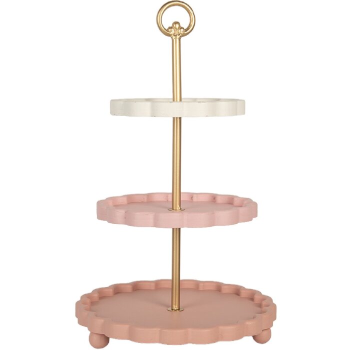 Clayre & Eef 6H2458 Etagère Ø 30x50 cm roze-wit