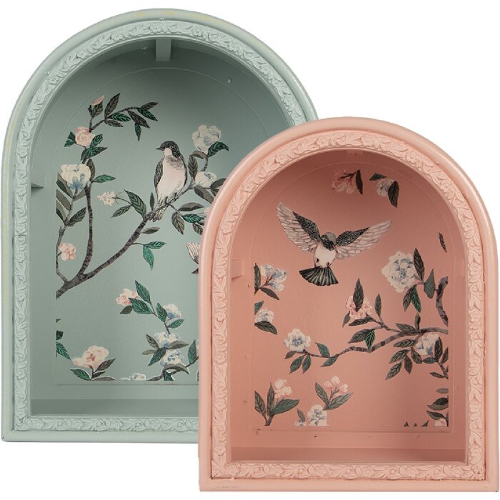 Clayre & Eef 6H2460 Wandplank Set 2 Blauw Roze 30x16x40/24x14x30 cm