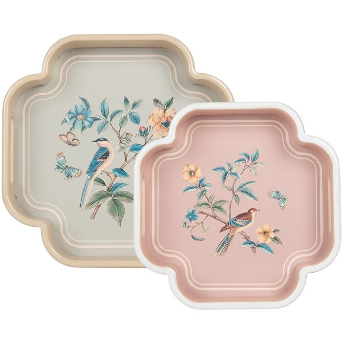 Clayre & Eef 6H2461 Decoratieve Dienbladset 2 Beige Roze 30x30/24x24 cm