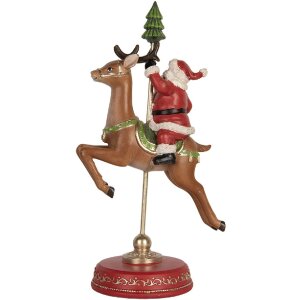 Clayre & Eef 6PR5763 Kerstman op rendier decoratie 16x11x30 cm