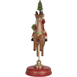 Clayre & Eef 6PR5763 Kerstman op rendier decoratie 16x11x30 cm