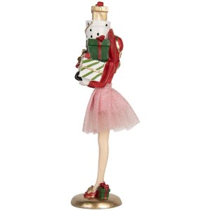 Clayre & Eef 6PR5769 Decoratie Vrouw 10x10x36 cm Roze Wit