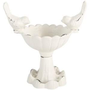 Clayre & Eef 6Y5741 Vogel Voerbak 14x10x15 cm wit