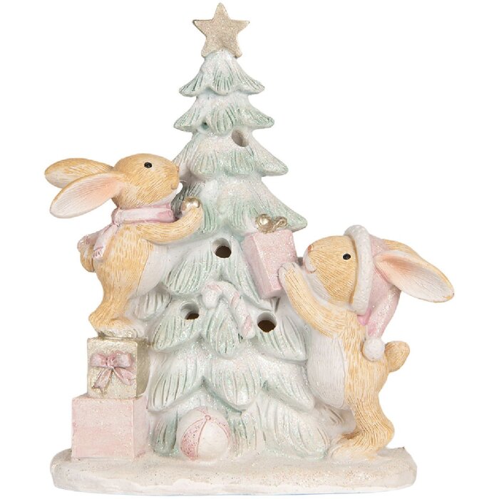Clayre & Eef 6PR5880 Decoratie Konijn met LED 14x8x16 cm Bruin en Wit