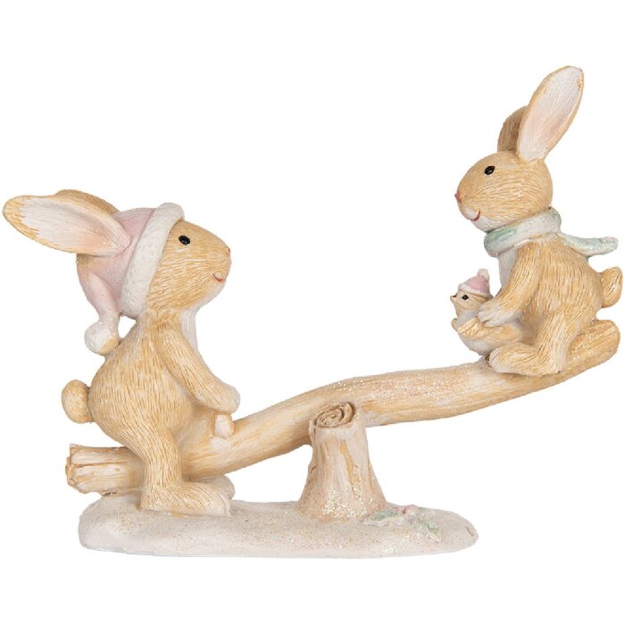 Clayre & Eef Decoratie Konijn 16x6x11 cm Bruin & Wit