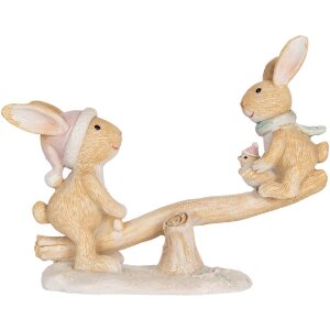 Clayre & Eef Decoratie Konijn 16x6x11 cm Bruin & Wit