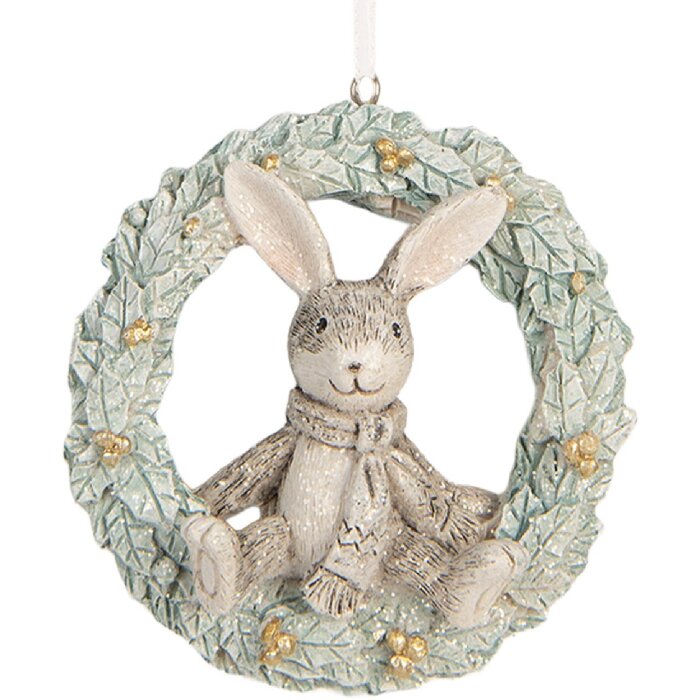 Clayre & Eef 6PR5889 Decoratiehanger Konijn 8x3x8 cm Grijs Groen