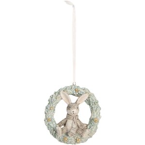 Clayre & Eef 6PR5889 Decoratiehanger Konijn 8x3x8 cm Grijs Groen