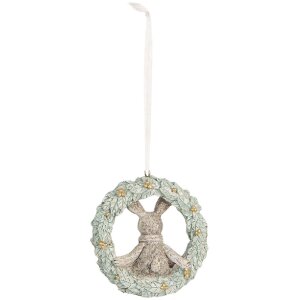 Clayre & Eef 6PR5889 Decoratiehanger Konijn 8x3x8 cm Grijs Groen