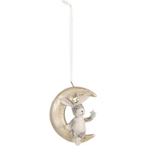 Clayre & Eef 6PR5890 Decoratiehangers Konijnen Set 2 Grijs en Goudkleurig