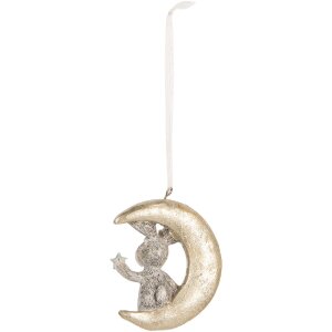 Clayre & Eef 6PR5890 Decoratiehangers Konijnen Set 2 Grijs en Goudkleurig