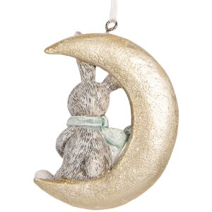 Clayre & Eef 6PR5890 Decoratiehangers Konijnen Set 2 Grijs en Goudkleurig