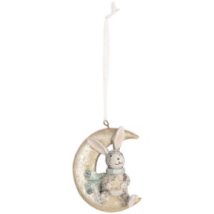 Clayre & Eef 6PR5890 Decoratiehangers Konijnen Set 2 Grijs en Goudkleurig