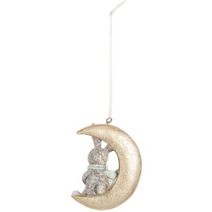 Clayre & Eef 6PR5890 Decoratiehangers Konijnen Set 2 Grijs en Goudkleurig