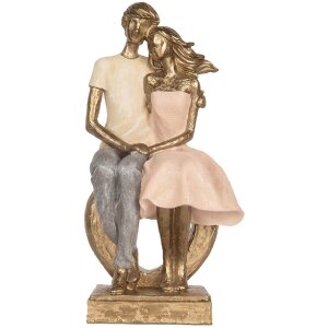 Clayre & Eef 6PR5901 Decoratie zittend paar 14x12x28 cm Goudkleurig Roze