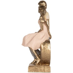Clayre & Eef 6PR5901 Decoratie zittend paar 14x12x28 cm Goudkleurig Roze