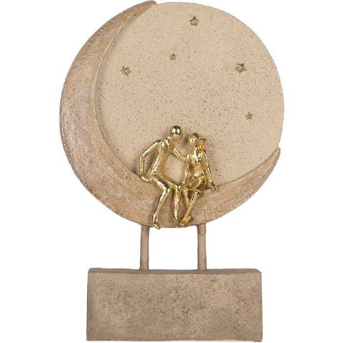 Clayre & Eef 6PR5909 Paar zittend op Maan 18x5x26 cm Beige Goudkleurig