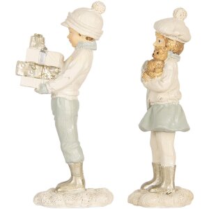 Clayre & Eef 6PR5917 Decoratie Kinder 2-delig 5x4x11 cm Wit Groen