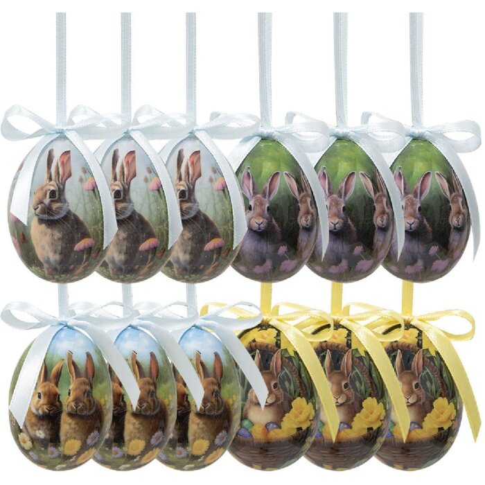 Clayre & Eef 65904 Decoratieve Hangende Eieren (Set 12) Ø 4x5 cm