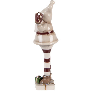 Clayre & Eef 6CE2251 Decoratie Kerstman Beige-Rood 8x7x23 cm