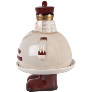 Clayre & Eef 6CE2254 Decoratieve schaal met deksel Beige Rood Ø 17x25 cm