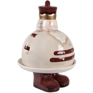 Clayre & Eef 6CE2254 Decoratieve schaal met deksel Beige Rood Ø 17x25 cm