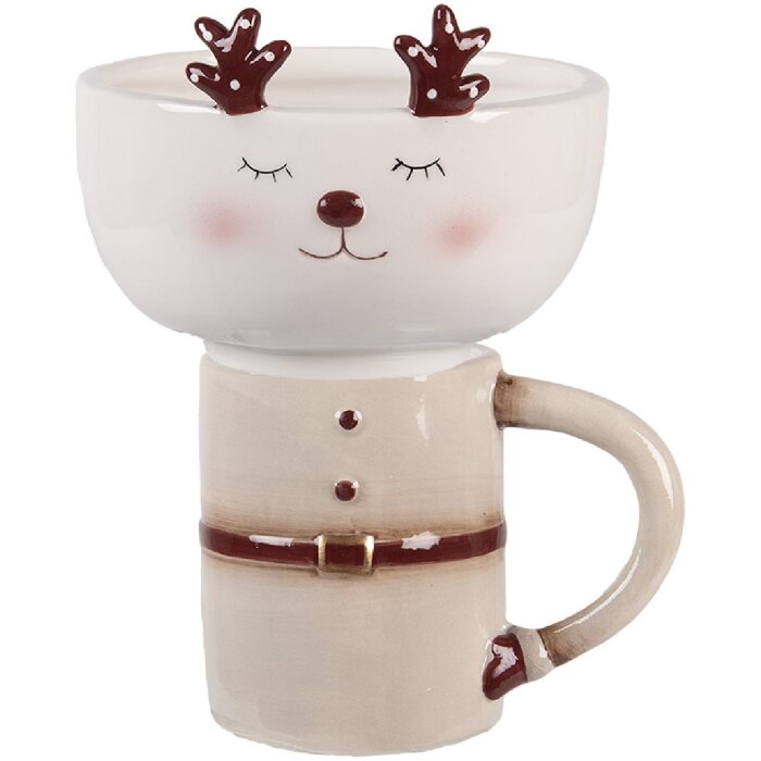 Clayre & Eef 6CE2255 Beker met Schotel Beige/Wit 12x12x18 cm