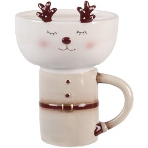 Clayre & Eef 6CE2255 Beker met Schotel Beige/Wit...