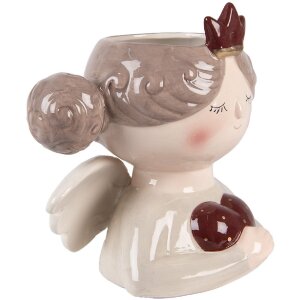 Clayre & Eef 6CE2256 Decoratieve Plantenpot 17x14x17 cm Beige-Rood