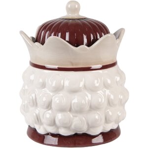 Clayre & Eef 6CE2257 Voorraadpot met deksel Beige-Rood 16x19 cm