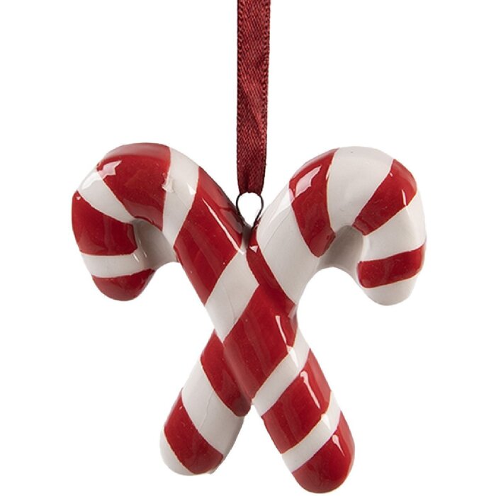 Clayre & Eef 6CE2262 Decoratiehanger Pepermuntstok 6x2x8 cm Rood/Wit
