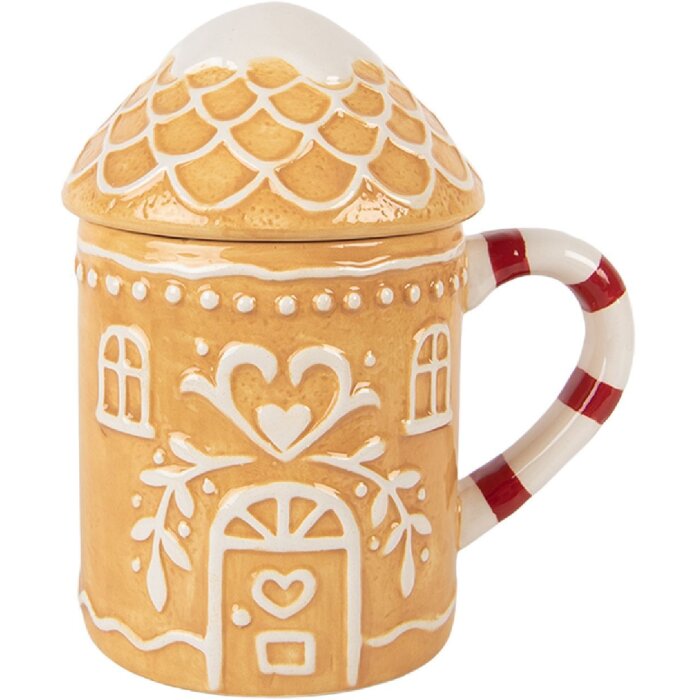 Clayre & Eef 6CEMU0213 Beker met deksel Bruin-Wit 350ml