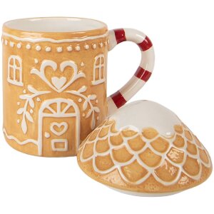 Clayre & Eef 6CEMU0213 Beker met deksel Bruin-Wit 350ml