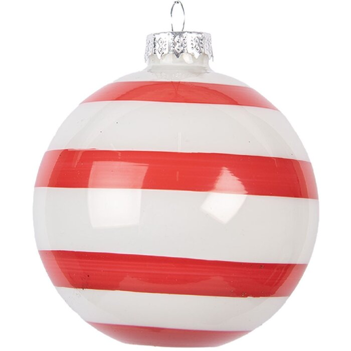 Clayre & Eef 6GL5131 Kerstbal 8x8 cm Rood-Wit