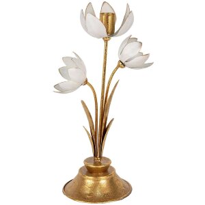 Clayre & Eef 6Y5805 Kandelaar 16x11x30 cm Goudkleurig Wit
