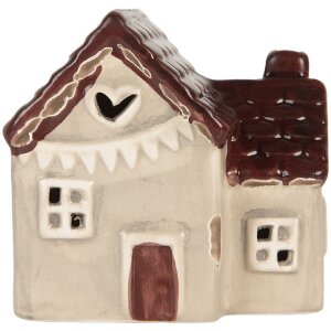 Clayre & Eef 6CE2271 Decoratiehuis met LED 8x6x8 cm Beige-Rood