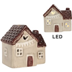 Clayre & Eef 6CE2271 Decoratiehuis met LED 8x6x8 cm Beige-Rood