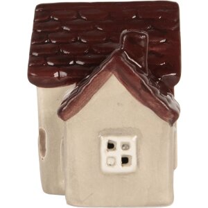 Clayre & Eef 6CE2271 Decoratiehuis met LED 8x6x8 cm Beige-Rood